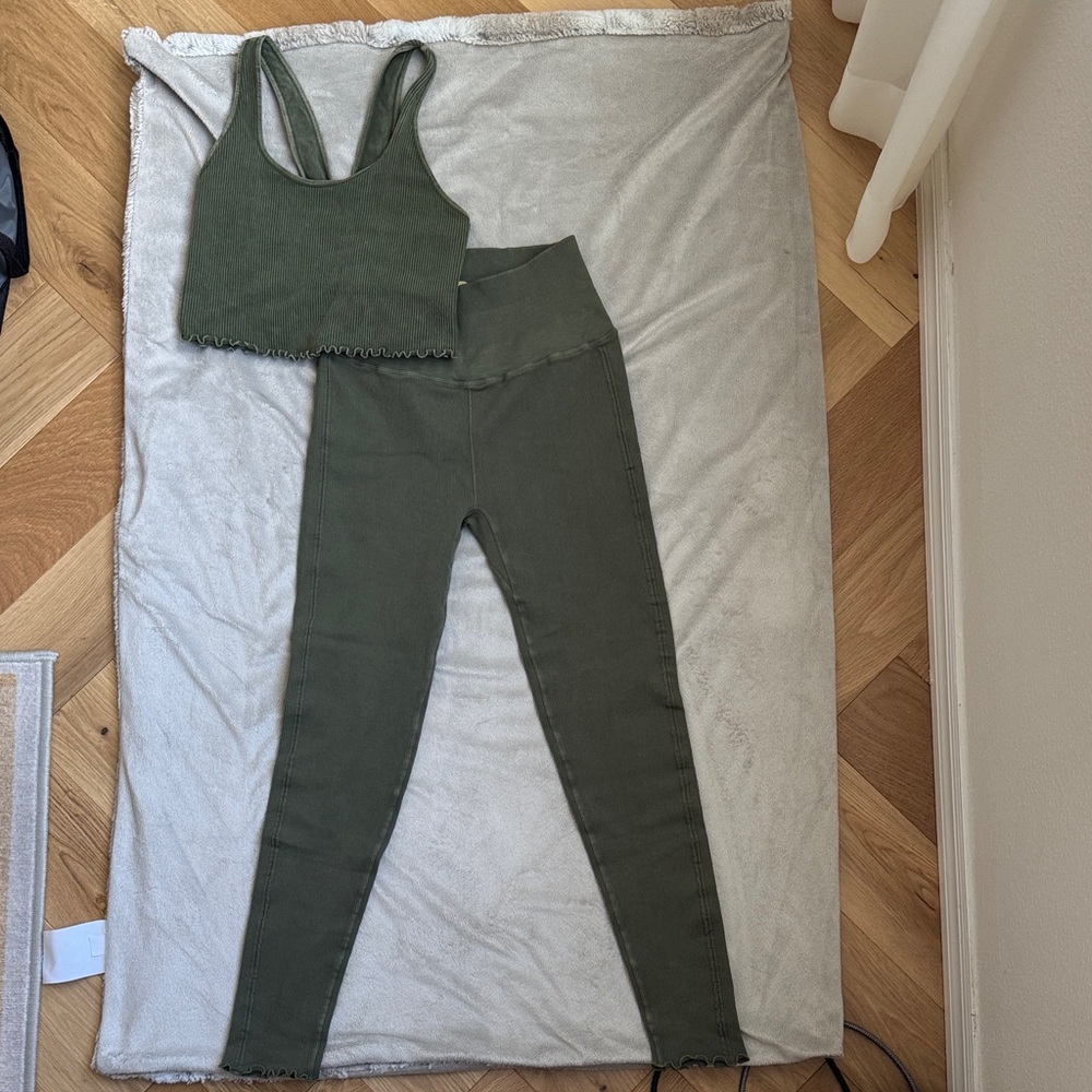 FP Movement by Free People Olive Leggings and Crop Top Set